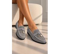 Love Lemonade Women's Crystal Sparkly Faux Suede Charm Loafers in Grey | Size: 7