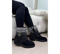 Love Lemonade Women's Crystal Starlight Ankle Boots in Black | Size: 4 Love Lemonade Black 4