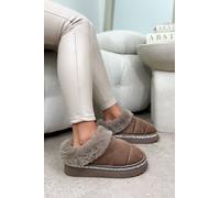 Love Lemonade Women's Crystal Trim Faux Fur Soft Touch Slippers Flat in Brown | Size: 8