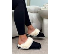 Love Lemonade Women's Crystal Trim Soft Cosy Faux Fur Lined Slippers Flat in Black | Size: 3