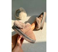 Love Lemonade Women's Crystal Trim Soft Touch Slippers Flat in Brown | Size: 8