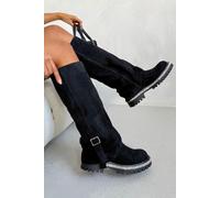 Love Lemonade Women's Crystal Trim Wild Obsession Knee High Boots in Black | Size: 4 Love Lemonade Black 4