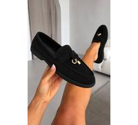 Love Lemonade Women's Refined Faux Suede Slip On Charm Loafers in Black | Size: 8