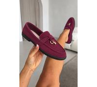 Love Lemonade Women's Refined Faux Suede Slip On Charm Loafers in Burgundy | Size: 4