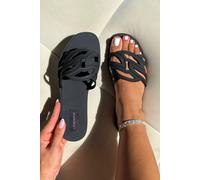 Love Lemonade Women's Sculpt Detail Jelly Sliders in Black | Size: 3