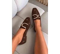 Love Lemonade Women's Sparkly Flat Faux Suede Classic Loafers in Brown | Size: 5