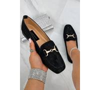 Love Lemonade Women's Sparkly Heritage Horsebit Loafers in Black | Size: 3 Love Lemonade Black 3