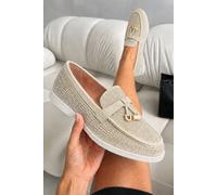 Love Lemonade Women's Sparkly Sloane Embellished Flat Loafers in Nude | Size: 3