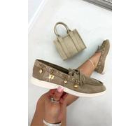 Love Lemonade Women's Velvet Charm Luxe Lace-Up Loafers in Light Brown | Size: 8