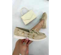 Love Lemonade Women's Velvet Charm Luxe Lace-Up Loafers in Nude | Size: 4