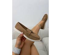 Love Lemonade Women's Velvet Crush Refined Ease Slip-On Loafers in Light Brown | Size: 4