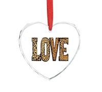Love Leopard Pattern Christmas Hanging Ornaments Crystal Glass Heart Pendant Gifts for Xmas Trees Home Offices