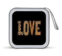 Love Leopard Pattern Portable CD Case 40 Capacity DVD Collection Holder Zipper Storage Wallet for Car Home Travel