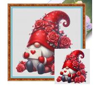 Love Letter Gnome Stamped Cross Stitch Kit 18CT Aida 20x20cm, Red Rose Valentine Gnome Full Coverage Stamped Embroidery Kit for Adults Beginners, Small Romantic Needlepoint Heart Decor Gift