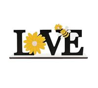 Love Letter Wooden Spring Decoration Tabletop Sign With Bees And Sunflowers For Farmhouses Decors Living Room Or Office Decorative Letter Table Sign