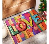 Love Letters Door Mats Indoor, Graffiti Board Non-Slip Low Profile Doormat Washable Dirt Trapper Mat for Entrance, Inside, Kitchen, Front Door Mat - 60 x 90 cm, Multicolor