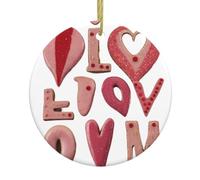 Love letters Print Ceramic Christmas Tree Hanging Ornaments - Round Decorative Keepsake for Xmas, Home, Party, Holiday