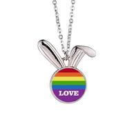 Love LGBT Rainbow Art Deco Fashion Rabbit Necklace Pendant Bunny Animal Jewelry Gift