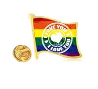 Love LGBT Rainbow Postmark Golden Metal Flag Lapel Pin Badge