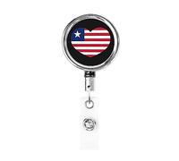 Love Liberia Flag Liberian Heart Heavy Duty Metal Badge Holder Reel, Retractable Badge Holder with Belt Clip for Key Name Card Holder Employee Teacher 1