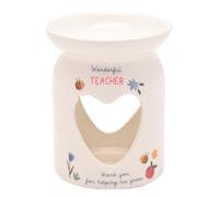 Love Life - Wax Melt Ceramic White Burner - Teacher - End of School, Holiday & Birthday Gifting & Homeware - Floral & Bee Detailing - H: 11cm x W: 8cm.