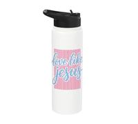 Love Like Jesus Blue Script Pink Striped Faith Stainless Steel Insulated Water Bottle