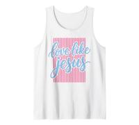 Love Like Jesus Blue Script Pink Striped Faith Tank Top