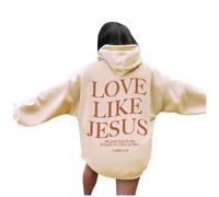 Love Like Jesus Graphic Christian Hoodies for Women UK Casual Oversized Long Sleeve Lightweight Autumn Sweatshirts Pullover Y2k Girls Tops with Pockets Womens Hoodies,A01 Beige,S
