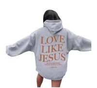 Love Like Jesus Graphic Christian Hoodies for Women UK Casual Oversized Long Sleeve Lightweight Autumn Sweatshirts Pullover Y2k Girls Tops with Pockets Y2k Hoodie,A52 Grey,L