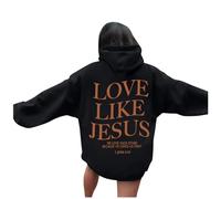 Love Like Jesus Graphic Christian Hoodies for Women UK Casual Oversized Long Sleeve Lightweight Autumn Sweatshirts Pullover Y2k Girls Tops with Pockets Custom Hoodie,A48 Black,S