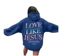 Love Like Jesus Graphic Christian Hoodies for Women UK Casual Oversized Long Sleeve Lightweight Autumn Sweatshirts Pullover Y2k Girls Tops with Pockets Women Hoodies,A49 Blue,M