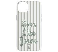 Love Like Jesus | Green Stripes and Jesus Christian Cross Case for iPhone 14 Plus