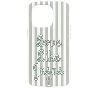 Love Like Jesus | Green Stripes and Jesus Christian Cross Case for iPhone 15 Pro