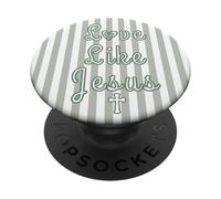Love Like Jesus | Green Stripes and Jesus Christian Cross PopSockets Adhesive PopGrip
