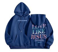 Love Like Jesus Hoodie Christian Bible Verse Sweatshirt Cute Religious God Pullover Tops Solid Color Ladies Hoodies Fashion Preppy Harajuku Streetwear (Blue, S)