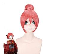 Love Live Maki Nishikino Straight Short Anime Wig Cosplay Heat Resistant Synthetic Watermelon Red Womens Wigs With Bun