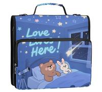 Love Lives Here Animal Bear Rabbit 3 Rings Zipper Binder Organizer with Handle Multiple Pockets School Binders Organizer Suitable for Middle School