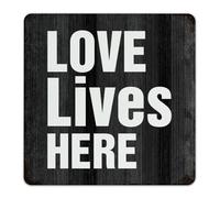 Love Lives Here Custom Metal Sign Fashion Chic Bedroom Wall Art Plaques Home Décor Aluminum Tin Signs for Living Room Terrace Men 12x12 Inch