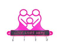 Love Lives Here Key Holder - Custom 4 Hook Wall Rack for Entryway - 25+ Colours - Black(Glitter) - 4X
