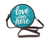 Love Lives Here On Turquoise Women Round Crossbody Bags Leather Sling Bag Purse