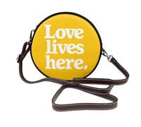 Love Lives Here On Yellow Women Round Crossbody Bags Leather Sling Bag Purse