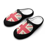 Love London UK Heart Flag Men's Cotton Slippers Winter Warm Slip-on House Shoes with Anti-Skid Rubber Sole 9-10（42-43）
