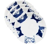 LOVE LOVE JAPAN Japanese Cat Design Ceramic Small Plates - Set of 4 - Great for Sushi, Dips, & Desserts, Cat Quintet