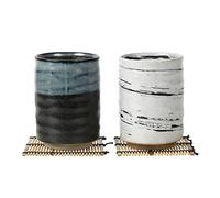 LOVE LOVE JAPAN Japanese Tea Cups Sushi-Yunomi Mino Ware with Bamboo Coaster (Set of 2) (Black White)