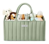Love & Lullabies Nappy Caddy Organiser - Stylish Quilted Changing Basket, Essentials for Newborn, Hamper for Baby Shower, Organiser for Mum to Be (Sage Green)
