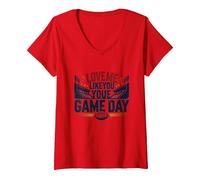 Love Me Like You Love Game Day Football Fan Passion V-Neck T-Shirt, Women, Red, XXL