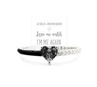 Love Me Until I'M Me Again Black Heart-Cut Half Enamel Ring, Black Heart Self-Love Ring, Jewelry Birthday Gifts for Women, Daughter, Wife, Friends, 6-9, Copper, Zircon