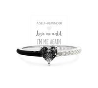 Love Me Until I'M Me Again Black Heart-Cut Half Enamel Ring, Black Heart Self-Love Ring, Jewelry Birthday Gifts for Women, Daughter, Wife, Friends, 6-9, Copper, irregular