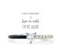 Love Me Until I'M Me Again Black Heart-Cut Half Enamel Ring, Heart Rings Promise Self Love Rings Open Adjustable Heart Rings Jewelry Birthday Gifts for Women, Daughter, Wife, Friends, Non-Precious