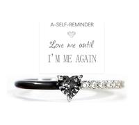 Love Me Until I'M Me Again Black Heart-Cut Half Enamel Ring, Heart Rings Self-Love Ring Gift, Heart Rings Birthday Gifts for Women, Daughter, Wife, Friends, 4 UK, Stainless Steel, No Gemstone